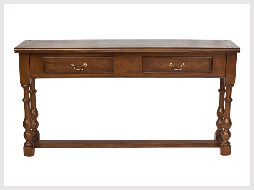 European provincial style fruitwood turned leg 2 drawer hall table  (B33)